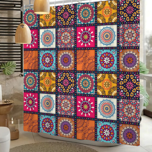 Boho Duschdraperi Mandala Tyg 180x180 cm 1
