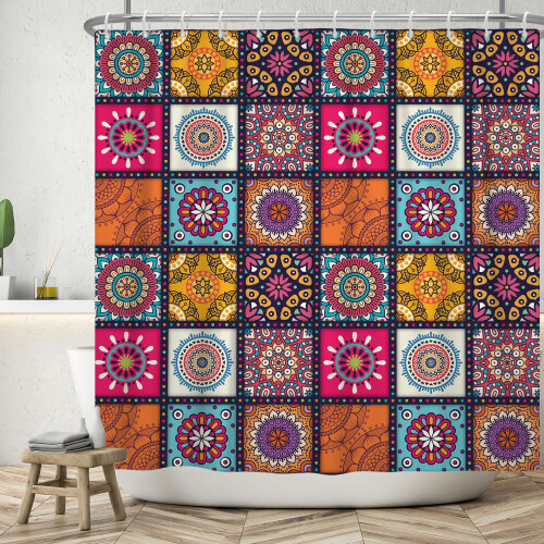 Boho Duschdraperi Mandala Tyg 180x180 cm 2