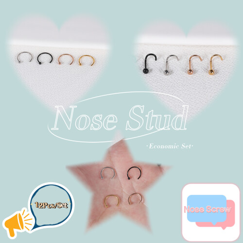 Nose Ring Piercing Set Stainless Steel 12 Pcs 2