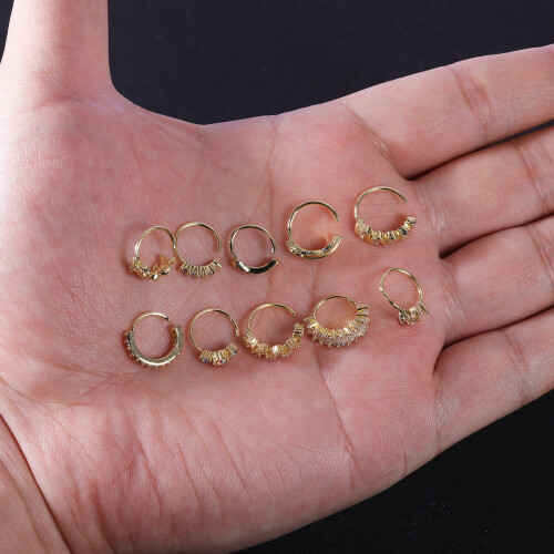 Copper Nose Rings Hoop Set with Flower Leaf Design 10 Pieces 2