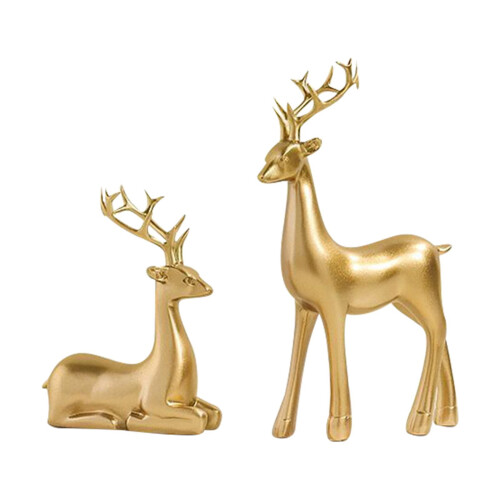 Gold Reindeer Christmas Decor Set Resin 2 pcs 1