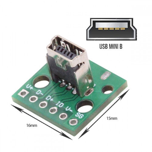 USB 2.0 Mini-B Female Socket Vertical PCB Mount Solder Type 2