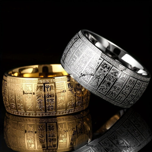 Tungsten Steel Ring Gold Surface Retro Design 13 2