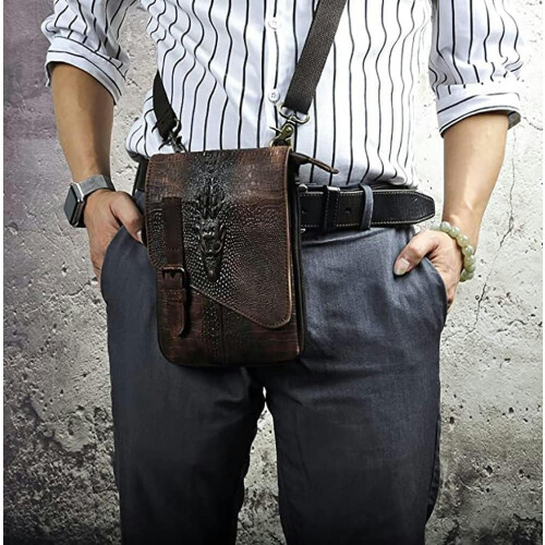 Ανδρική θήκη τηλεφώνου Messenger Satchel από γνήσιο δέρμα στη μέση 2