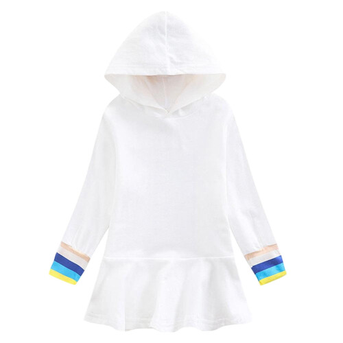 Mädchen-Kapuzenkleid, einfarbig, langärmelig, lässig 1