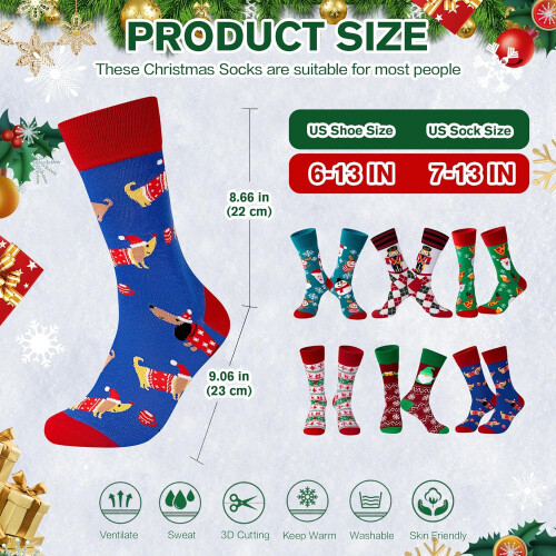 Men's Funny Christmas Socks Colorful Patterned Crew Socks 6 2
