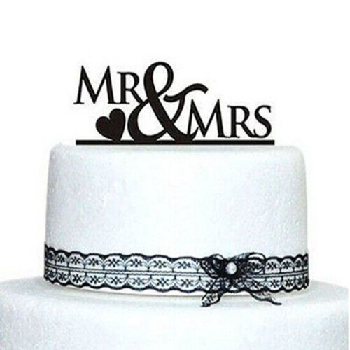 MR & Mrs Love Heart Cake Topper Black 2