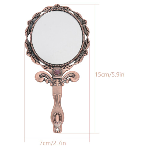 Vintage Handheld Mirror Embossed Metal Compact Makeup Mirror 1