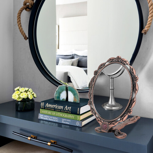 Vintage Handheld Mirror Embossed Metal Compact Makeup Mirror 2