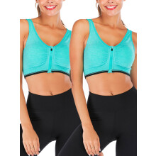 Women's Sports Bra with Front Zipper Padded Stretch