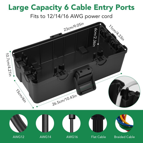 6-Port Weatherproof Electrical Junction Box Heavy-Duty PP 2