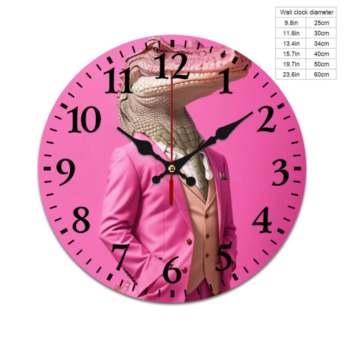 Tyst väggklocka rosa krokodilmönster 30 cm 1