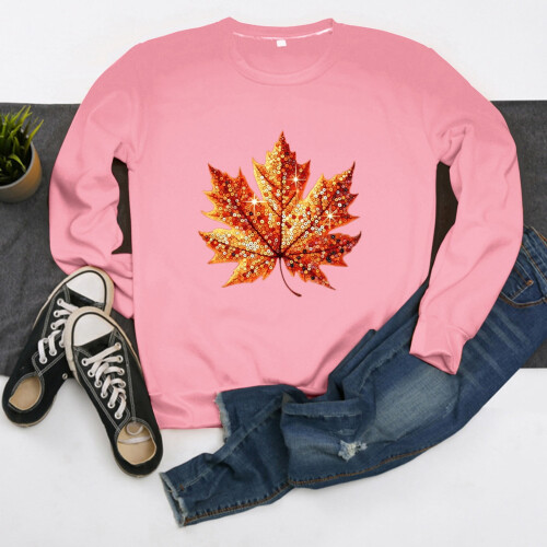Women's Crewneck Sweatshirt Fall Leaf Graphic Long Sleeve 2