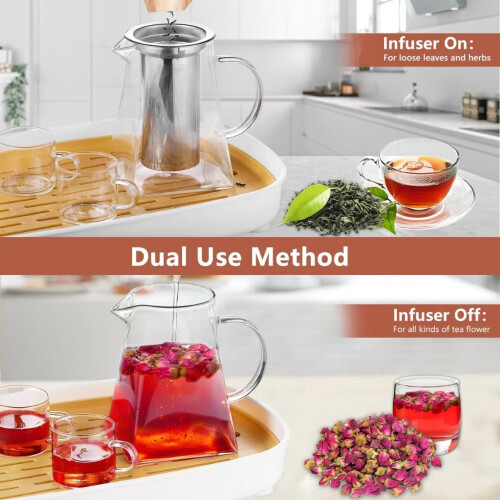 Square Borosilicate Glass Teapot with Infuser 700 ml 2