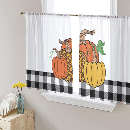 Leopard Pumpkin Sheer Curtains Black White Plaid Voile 2