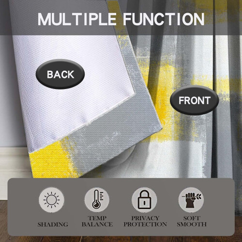 Grey Yellow Blackout Kitchen Curtains Set 3 pcs 36 inch 1