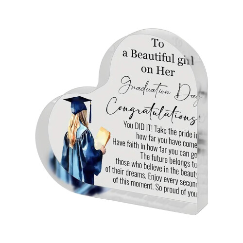 Graduation Desktop Ornament Heart-Shaped Acrylic Blue 1pc 1