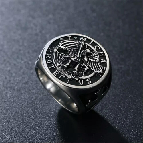 Men's Stainless Steel Saint Michael Ring Silver Size 7-15 2