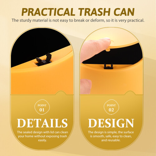 OUNONA Mini Trash Can with Lid Yellow 2
