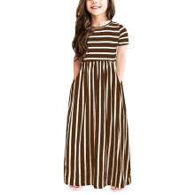 Toddler Girls Striped Casual Dress Short Sleeve Coffee 100