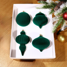 Velvet Christmas Balls Dark Green 4 Pcs