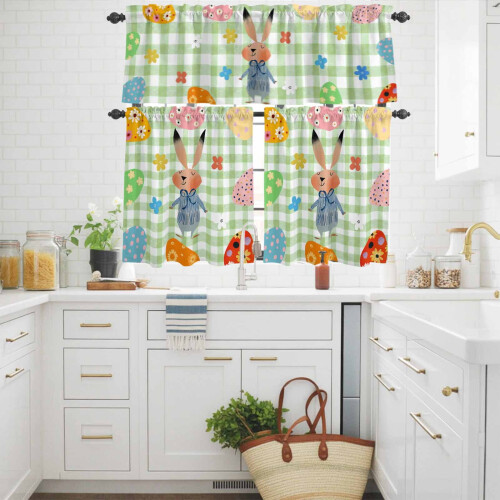 Easter Bunny Kitchen Curtains and Valances Set Green Plaid 2