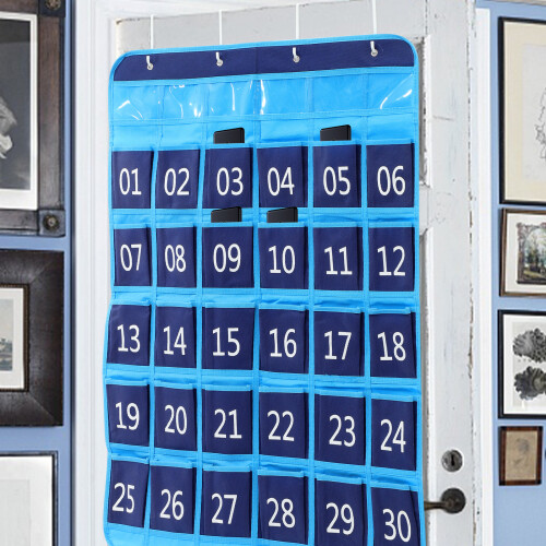 Classroom Organizer Pocket Chart Blue Cloth Iron 10 Pockets 1