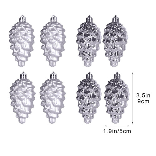 Silver Plastic Christmas Ornaments 3.5In 8-Pack 1