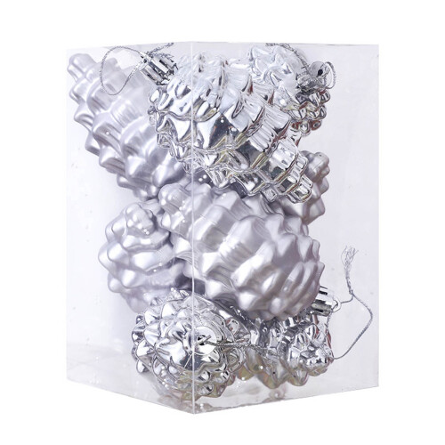 Silver Plastic Christmas Ornaments 3.5In 8-Pack 2
