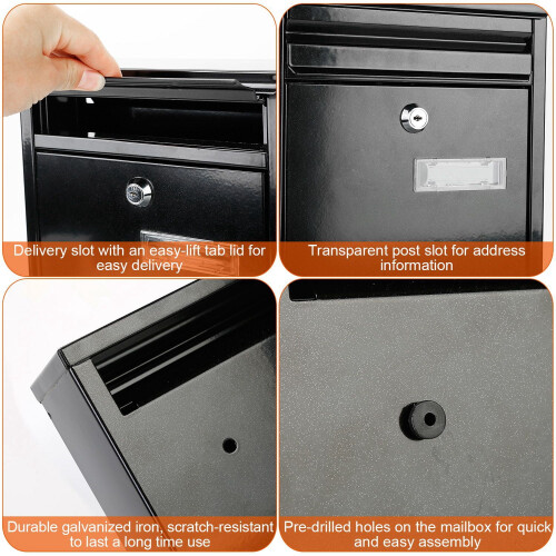 Wall-Mounted Locking Mailbox with Post and 2 Keys 2