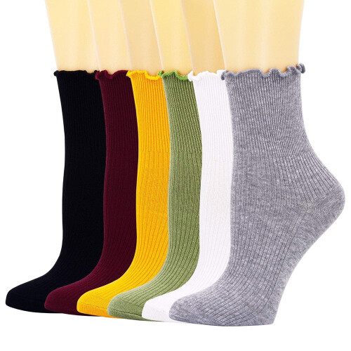 Women's White Ankle Socks Medium Cotton Ruffle Lace Trim 1