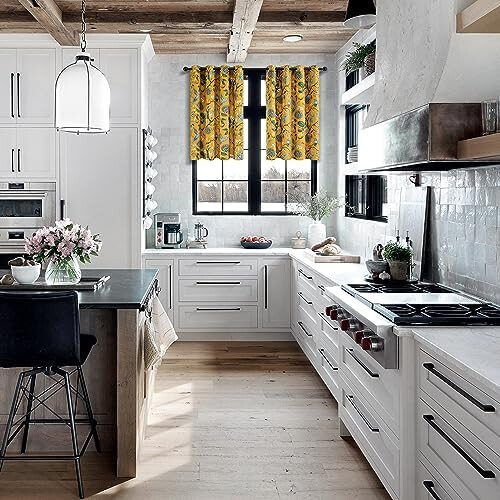 Mustard Yellow Kitchen Tier Curtains 36 Inch Botanical 2