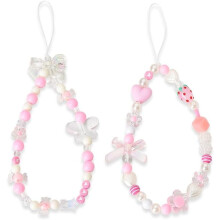 Pink Beaded Y2K Phone Charm 2 pcs Butterfly Bow Keychain