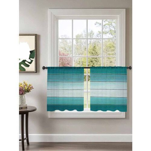 Teal Green Gradient Sheer Curtains 52x54 in, Wood Grain 1