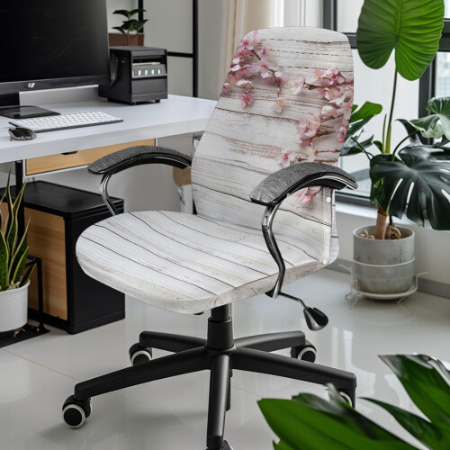 Töjbart skrivbordsstolsöverdrag persikoblom vit träådring 1