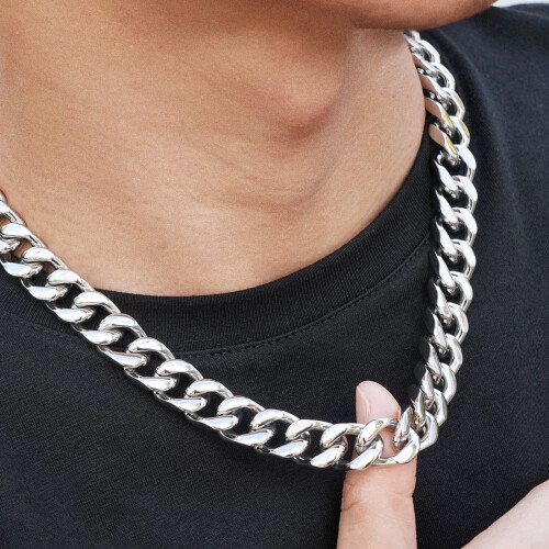 Miami Cuban Chain Necklace 18K Silver-Plated Stainless 1