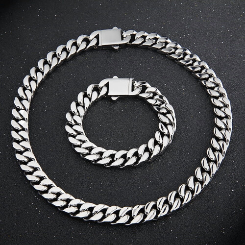 Miami Cuban Chain Necklace 18K Silver-Plated Stainless 2