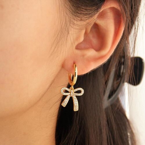 Bow Hoop Earrings Rhinestone Drop 1 Pair 1