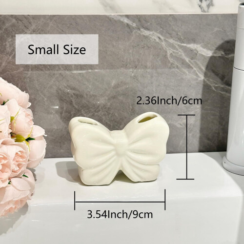 Ceramic Toothbrush Holder with Bow Design White 2