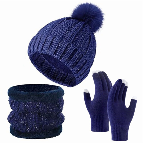 Winter Set Beanie Scarf Touch-Screen Gloves 3-Pc
