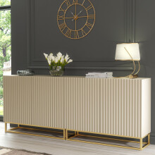 Sideboard 200cm Ripple Duo - Cashmere (warm beige / taupe finish) with Fluted Doors