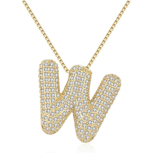 Bubble Letter Necklace 18K Gold Plated Initial Pendant