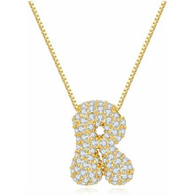 Bubble Letter Necklace 18K Gold Plated Initial Pendant Chain