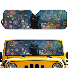Foldable Black Cat Floral Car Sun Shade for Jeep Wrangler