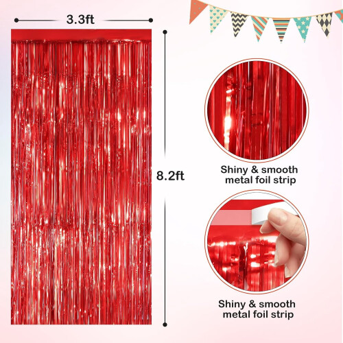 Red Metallic Tinsel Foil Fringe Curtains 4-Pack 3.3x8.3 Ft 1