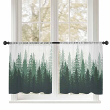 Sheer Curtains Green Forest Silhouette 52x45 in 2 Panels