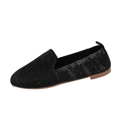 Women's Plus Size Slip-On Shoes Black Flat with Elastic 1