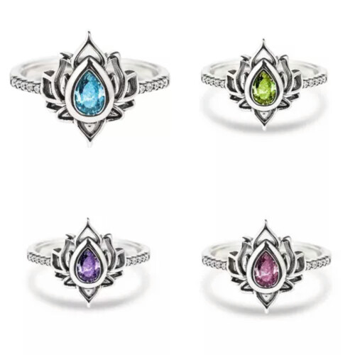 925 Silver Lotus Flower Ring with Pear Zircon Crystal Size 2