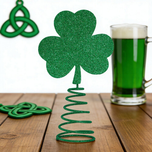 Shamrock Tree Topper Glitter Green 1 piece 2