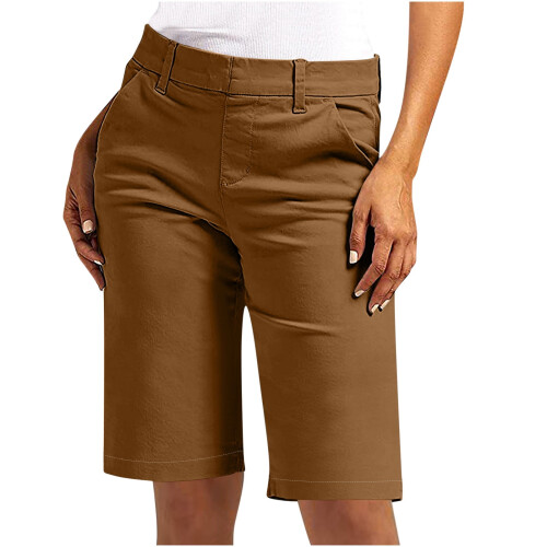 Women's Solid Elastic Twill Waist Hiking Shorts 1 Pair 1